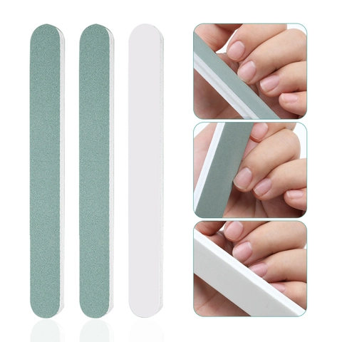 Double Sided Nail Buffing Strip Green White Polishing File Sponge Grinding Block Manicure Pedicure Tools