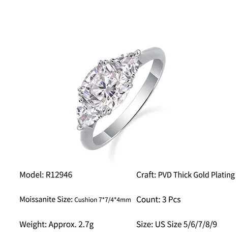 Moissanite Ring 925 Sterling Silver Three Stone Engagement Wedding Anniversary Luxury Elegant Classic Jewelry For Women