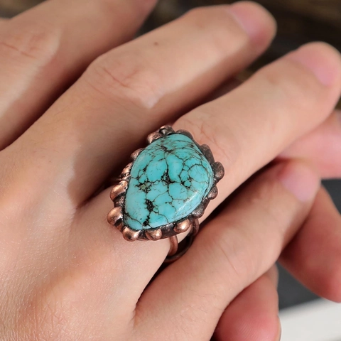 Anillo Abierto Ajustable de Piedra Natural Vintage Amatista Irregular Turquesa Labradorita Lapislázuli Joyas de Aleación