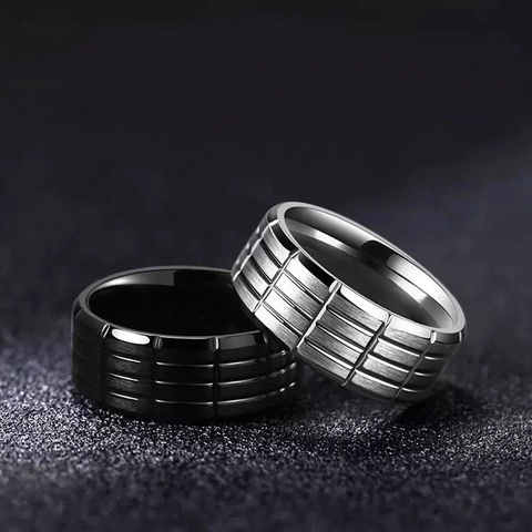 Herren Ring Edelstahl Gebürstet Geometrische Gitterrillen Industriestil Mode Unisex Polierte Innenkante Schmuck