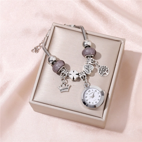 Orologio Da Polso A Bracciale Con Perline Da Donna Catena A Serpente Lega Ciondolo Corona Cuore Quarzo