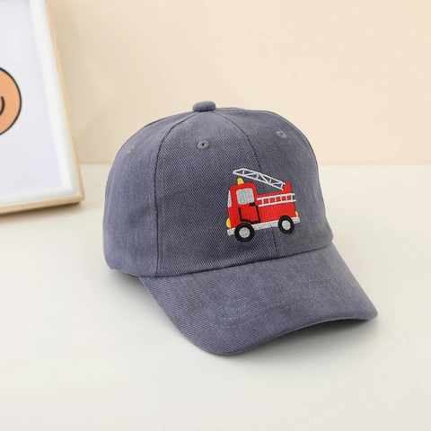 Kids Baseball Cap Cotton Sun Hat With Fire Truck Embroidery Adjustable Outdoor Sports Headwear For Boys And Girls