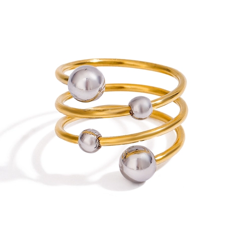 Modern Design Stainless Steel Multi-Layer Spiral Ring For Women Gold Silver Two-Tone Adjustable Open Ring With Bead Accents