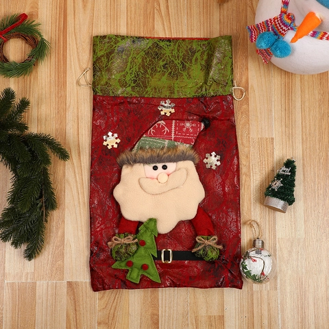 Große Weihnachtsgeschenktüten Cartoon Weihnachtsmann Schneemann Rentier Kordelzugbeutel Plüsch Vliesstoff Feiertagsfeier