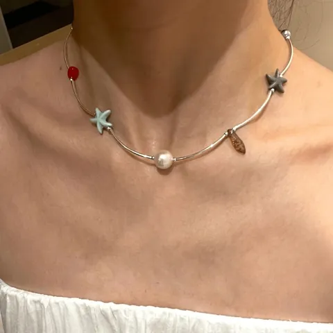 Collar Conchas Estrellas De Mar Perla Artificial Cuentas Coloridas Estilo Vacaciones Playa Joyería Hecha A Mano Mujeres