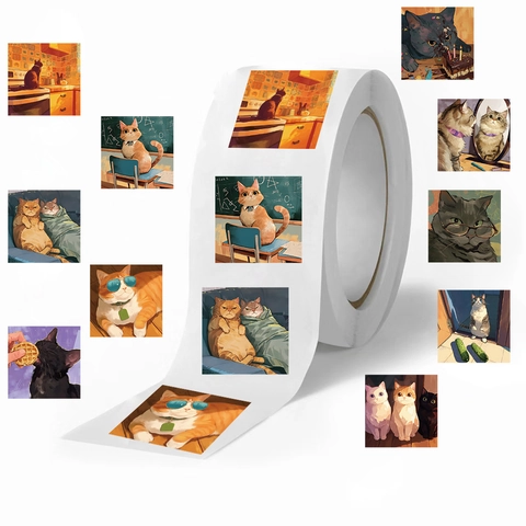 Rotolo di Adesivi in Carta Washi con Illustrazioni di Gatti per Scrapbooking Sigillo Busta Diario Adesivi Fai da Te Decorativi