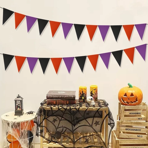 Halloween Dreieck Wimpelkette Banner Schwarz Orange Lila Papier Wimpel Girlande Für Party Home Decor Hängende Dekoration