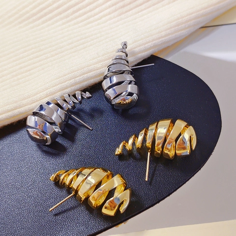 Spiral Gedrehte Ohrstecker Edelstahl Hohl Geometrisch Wassertropfen Gold Silber Beschichtet Modeschmuck Für Damen