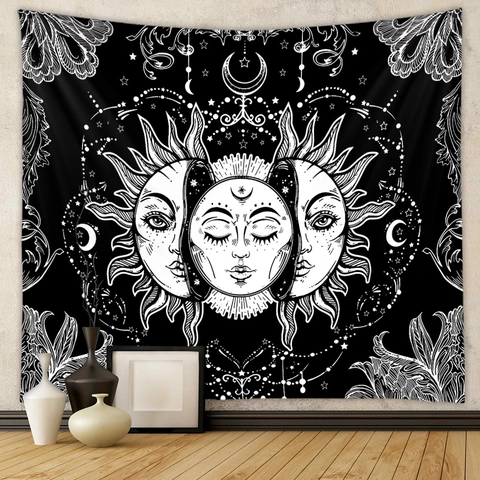 Tapisserie Murale Soleil Et Lune Tissu Brossé Polyester Bohème Mystère Astrologie Décoration Chambre Maison