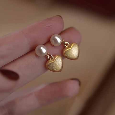 Orecchini A Perno Cuore In Metallo Spazzolato Perle D Acqua Dolce Con Perno In Argento Sterling 925 Gioielli Vintage Donna