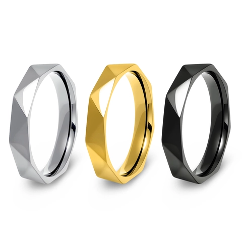 Anillo De Acero Inoxidable Con Facetas Geométricas Pulido De Alto Brillo Joyería Minimalista Accesorio Diario Simple