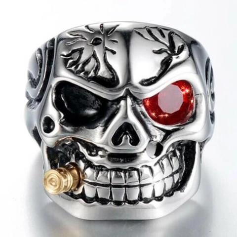 Totenkopf Ring Herren Legierung Punk Rock Schmuck Mit Strass Auge Und Kugel Detail Für Halloween Party Gothic