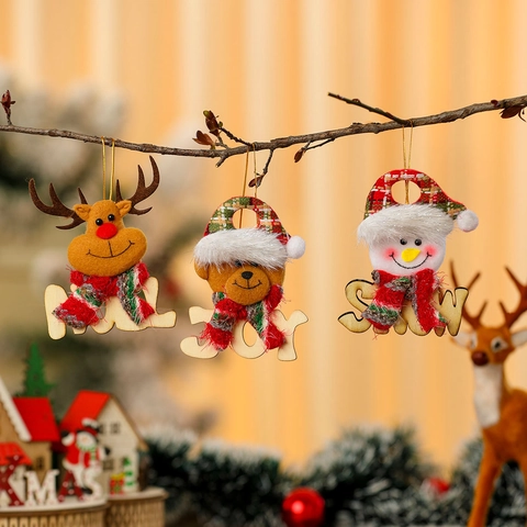 Addobbi Natalizi Appesi Insegna In Legno Cartone Animato Babbo Natale Pupazzo Di Neve Renna Orso Feltro Tessuto Plaid Decorazioni Albero