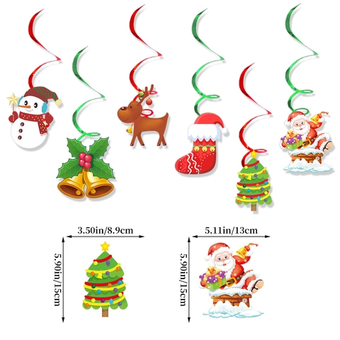 Merry Christmas Banner Swirl Hanging Decorations Snowflake Snowman Reindeer Decor Paper PVC Holiday Party Ornaments