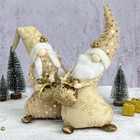 Decorazioni Gnomi Di Natale Bambole Babbo Natale Senza Volto Paillettes Peluche Oro Beige Ornamento Da Tavolo Regalo