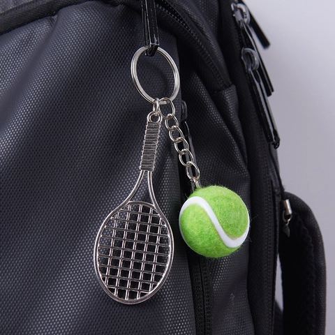 Mini Tennisracket Sleutelhanger Met Vilten Bal Zinklegering Metaal Sporttas Hanger Cadeau Voor Tennisliefhebbers
