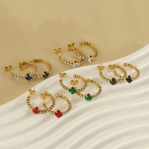 Schmuckset Edelstahl 18K Vergoldet Quadrat Zirkonia Armreif Offener Ring Ohrringe Minimalistisch Geometrisch Luxus Damen