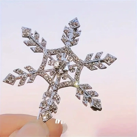 Pince À Cheveux Flocon De Neige Alliage Strass Élégant Noël Hiver Barrettes Latérales Mode Accessoires Femmes Filles Luxe