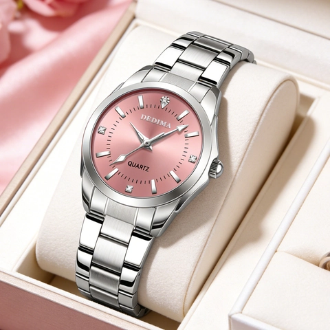 Women Quartz Watch Stainless Steel Strap Rhinestone Dial Water Resistant Luminous Casual Fashion Elegant Ladies Wristwatch