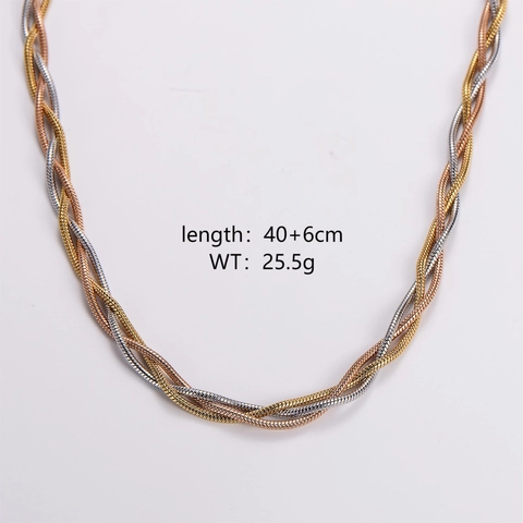 316L Stainless Steel Three Color Woven Snake Chain Necklace For Women Elegant Tri-Tone Intertwined Jewelry Commuter Gift