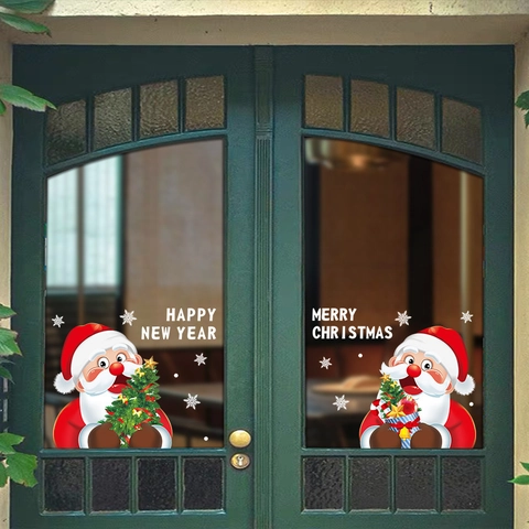 Adesivi Per Finestre Di Natale Babbo Natale Capodanno Aderenza Statica PVC Decorazioni Per Porte In Vetro Fiocco Di Neve