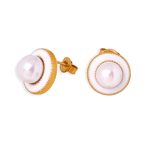 Orecchini A Lobo Vintage Acciaio Inoxidabile Perla Artificial Vetro Smalto Bianco Minimalista Tondo Geometrico Gioielli Donna
