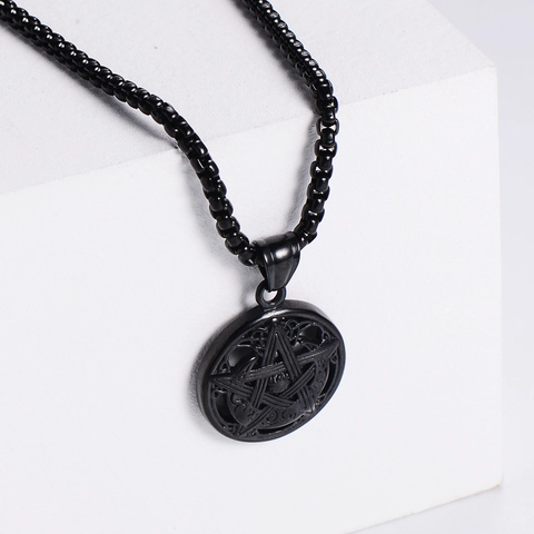 Collar Con Colgante De Pentagrama Estrella Luna Acero Inoxidable 304 Nudo Celta Joyería Vintage Punk Gótico Para Hombre