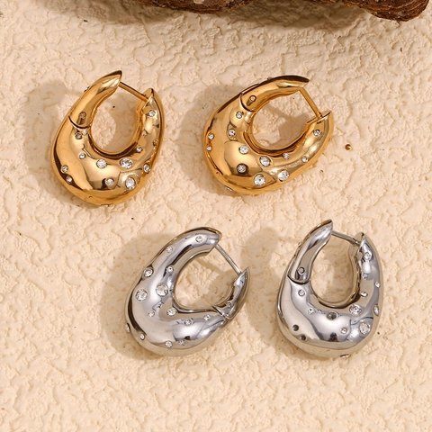 Chunky Hoop Ohrringe Edelstahl 18K Vergoldet Unregelmäßig Verdreht Zirkonia Schmuck Für Frauen