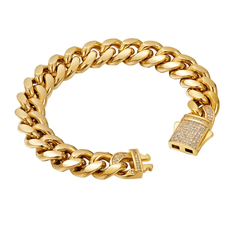Heren Cubaanse Schakelarmband Roestvrij Staal Koper Micro Pave Zirkonia Iced Out Sluiting Hip Hop Sieraden