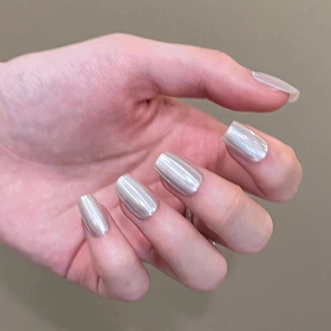 Handmade Cat Eye Press On Nails Artificial Pearl Luster Chrome Glossy Square Oval Shape Elegant Manicure For Women
