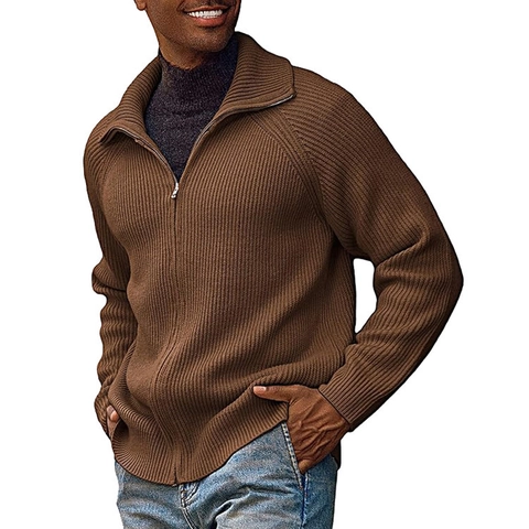 Herren Cardigan Pullover Rippstrick Stehkragen Reißverschluss Langarm Acryl Polyester Nylon Lässig Business Oberbekleidung