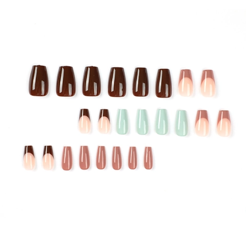 Unghie Finte Press On French Forma Bara Marrone Verde Menta Ballerina Copertura Totale Manicure Per Donne Rimovibile