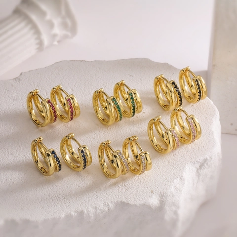 Elegant Copper Hoop Earrings With Colorful Cubic Zirconia Multi Row Design Fashion Light Luxury Jewelry For Women