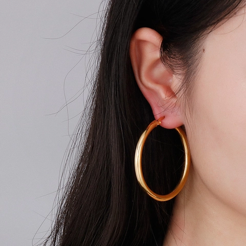Stainless Steel Large Hoop Earrings 18K Gold Plated High Polished Chunky Round Circle Minimalist Jewelry For Women