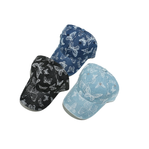 Butterfly Embroidery Denim Baseball Cap Sweet Cotton Curved Brim Adjustable Vintage Sun Hat Women