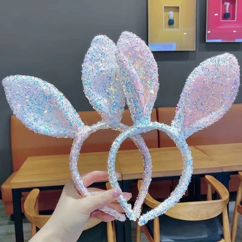 Diadema Con Orejas De Conejo De Lentejuelas Brillante Purpurina Lindo Aro De Pelo Para Niñas Mujeres Cosplay Fiesta Festival Accesorios