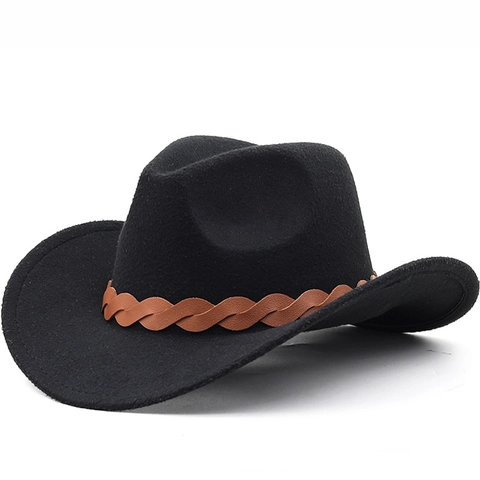 Chapeau De Cow-Boy Western Large Bord Feutre Fedora Avec Bande Tressée Pour Hommes Et Femmes Voyage En Plein Air Style Jazz