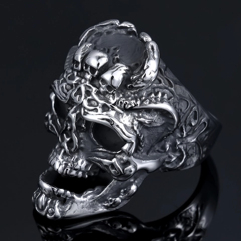 Gothic Skull Ring Stainless Steel Vintage Punk Rock Biker Jewelry For Men Stacked Small Skulls