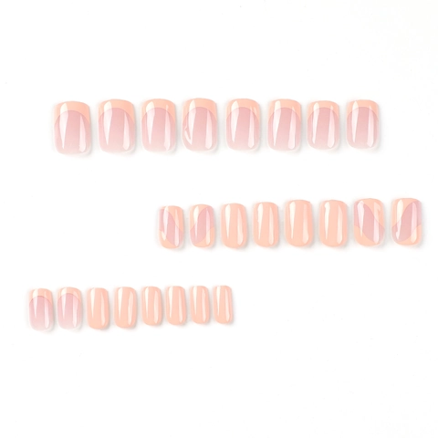 Pink French Press On Nails ABS Kunststoff Gradient Nude Square Oval Künstliche Nägel Glänzend Langlebig Für Frauen Täglich