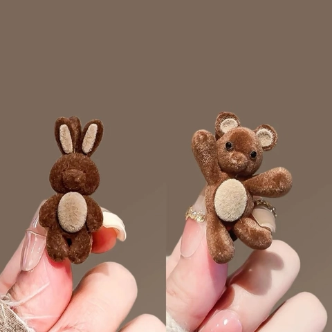 Kawaii 3D Cartoon Bear Rabbit Hair Clips Flocking Texture Zinc Alloy Duckbill Hairpins For Women Girls Cute Headwear Accessory