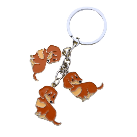 Dachshund Dog Enamel Keychain Zinc Alloy Bag Pendant Cute Animal Bone Paw Print Charm For Pet Lovers Gift