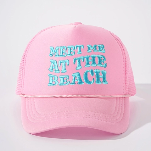Cappello Trucker Ricamato Meet Me At The Beach Scritta Rete Posteriore Regolabile Traspirante Berretto Da Baseball Vacanza