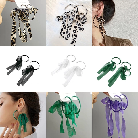 Handmade Alloy Chiffon Bow Drop Earrings With 925 Silver Post Leopard Print Floral Vacation Style Jewelry For Women