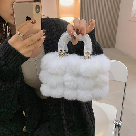 Borsa A Mano In Peluche Da Donna Pelliccia Sintetica E Pelle PU Patchwork Borsa A Tracolla Moda Borsa Con Manico Carina