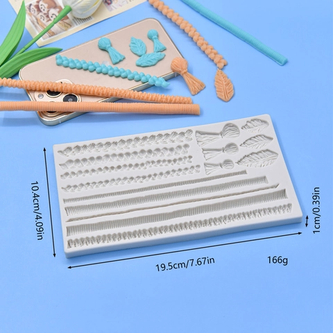 Rope Twist Tassel Leaf Pattern Silicone Fondant Mold For Cake Decoration Chocolate Clay DIY Baking Tools Flexible