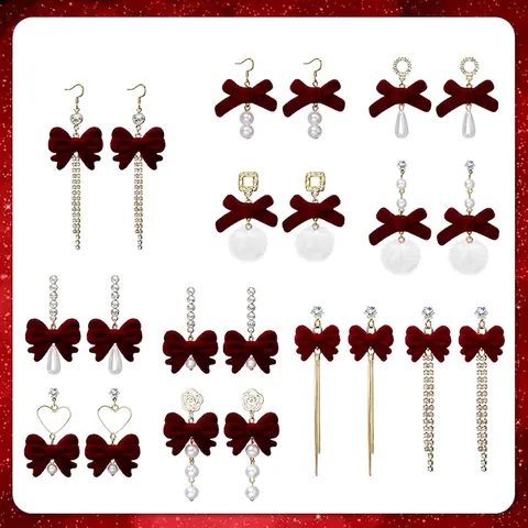 Retro Rote Beflockte Schleife Ohrhänger Damen Wein Samt Künstliche Perle Quaste Herz Schmuck Mit 925 Sterling Silber Ohrstecker