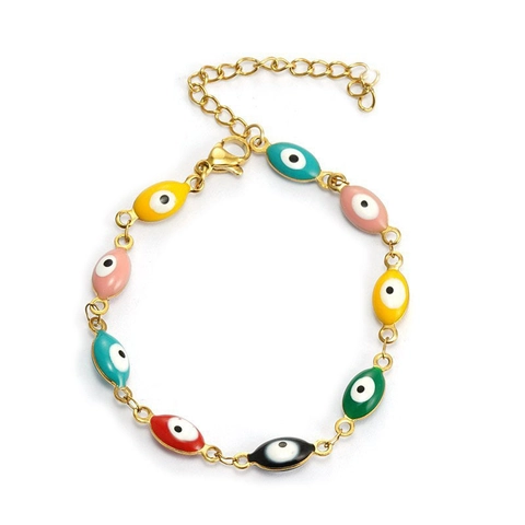 Evil Eye Jewelry Necklace Bracelet 18K Gold Plated Stainless Steel Colorful Enamel Turkish Lucky Amulet For Women