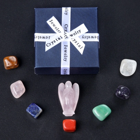 Pietre Guarigione Chakra In Cristallo Naturale Con Statua Angelo In Quarzo Rosa E Pilastri Esagonali Per Meditazione Decorazione Casa Regalo