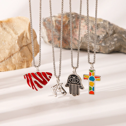 Edelstahl Anhänger Halskette Hamsa Kreuz Pferdekopf Zebramuster Wasserdicht Hypoallergener Modeschmuck Geschenk