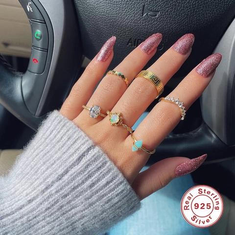 Geometric Ring 925 Sterling Silver For Women Zirconia Prism Crystal Inlaid Minimalist Elegant Jewelry Gift
